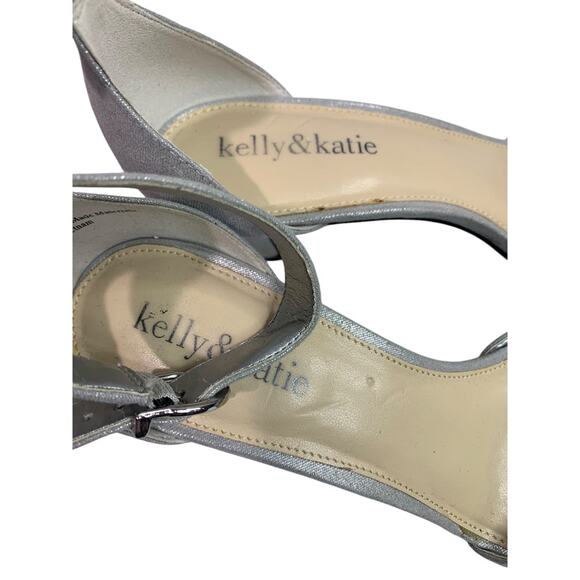 Size 7.5 Kelly & Katie Silver Bejeweled Ankle Strap 3 Inch Heels - Picture 9 of 11